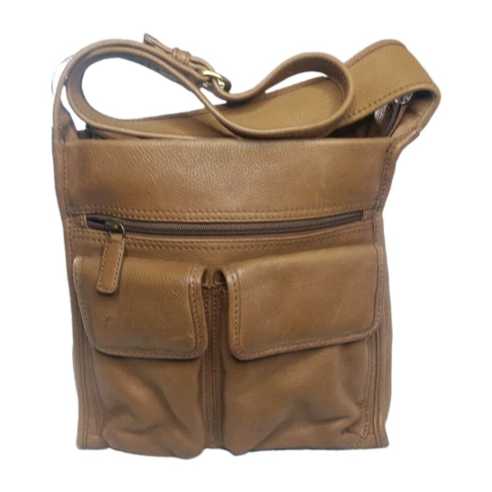 Vintage Fossil Brown Leather Shoulder Bag Organizer